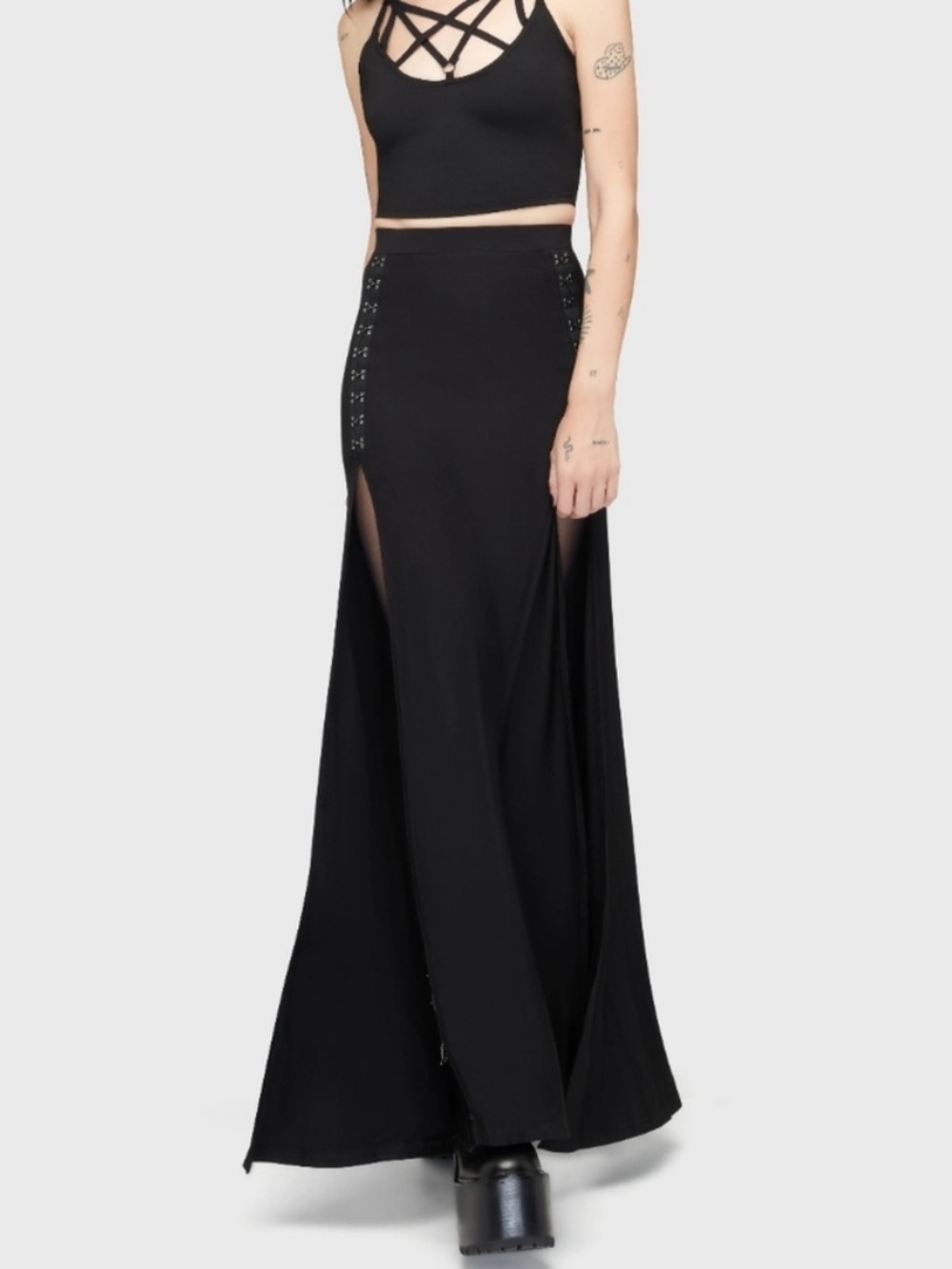 Killstar Snarl Eye Hook Goth Metal Maxi Skirt BNWT sz XXL - Picture 3 of 9